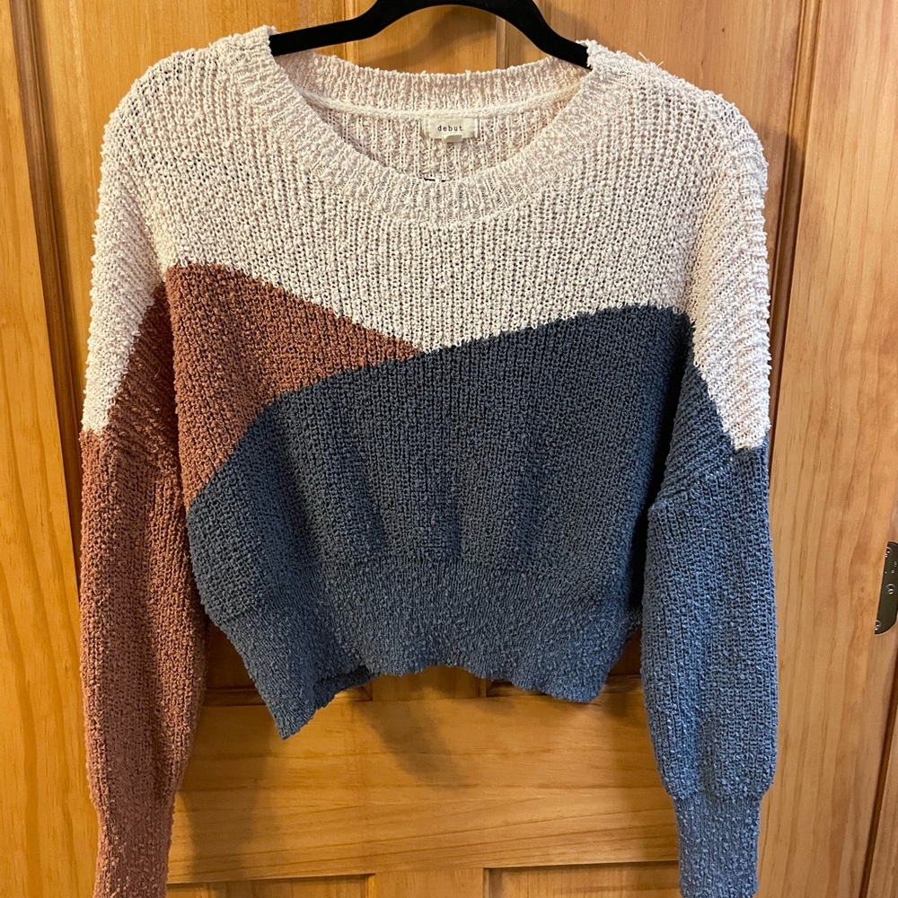Debut Colorblock Crew Neck Sweater - Blue, Brown, Cream